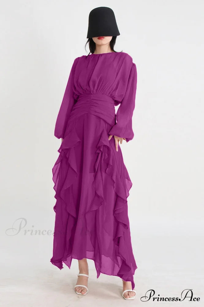 Leonie Ballon Stylish Sleeve Maxi Dress S / Purple