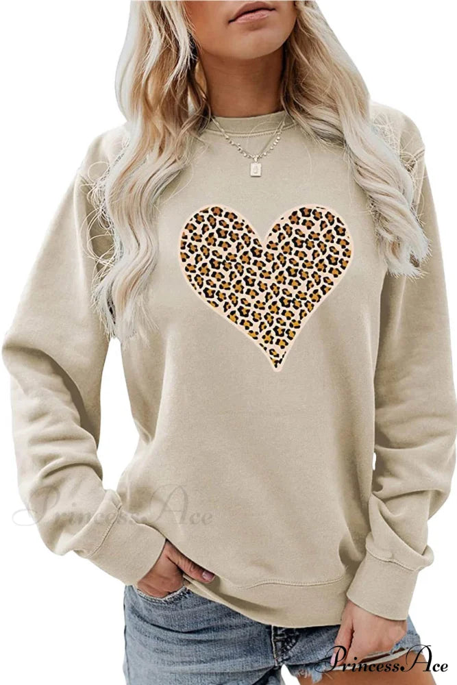 Leopard Hearts Sweatshirt Beige / S