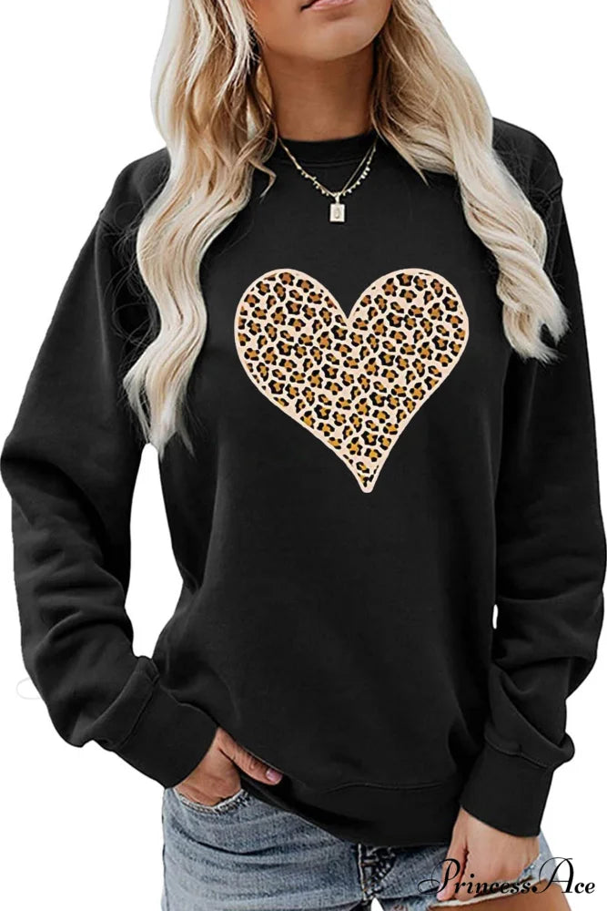 Leopard Hearts Sweatshirt Black / S