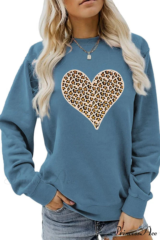 Leopard Hearts Sweatshirt Blue / S