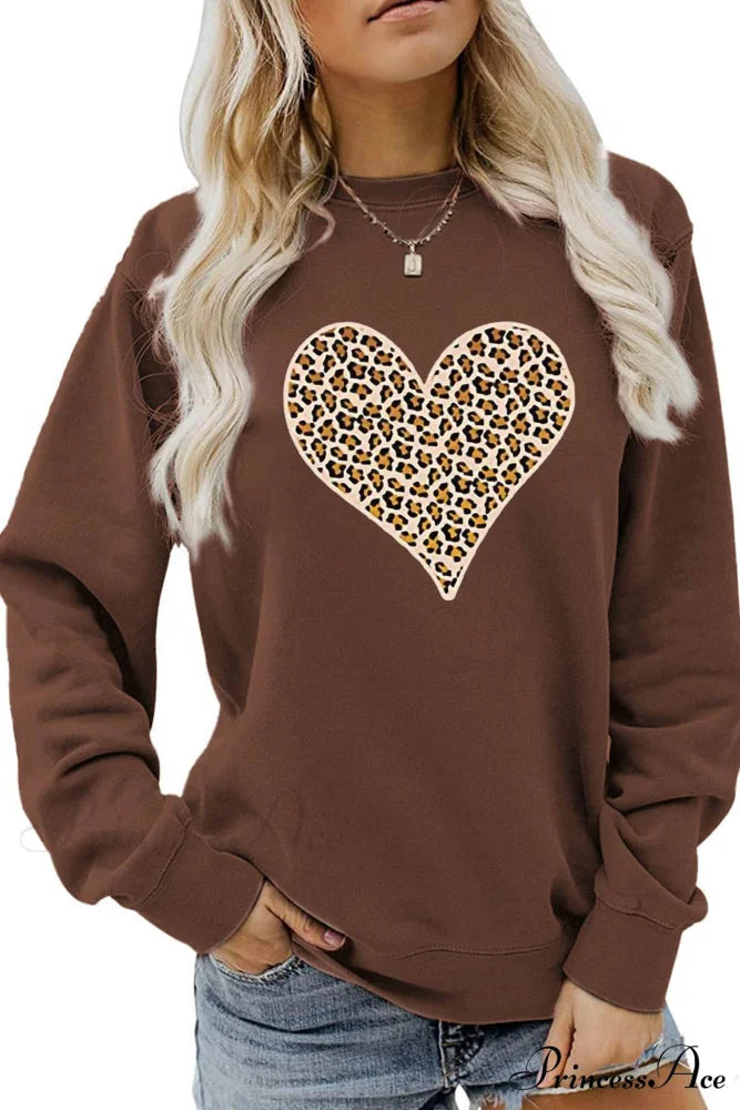 Leopard Hearts Sweatshirt Brown / S