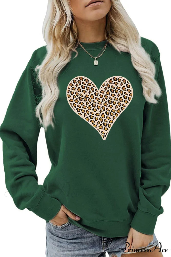 Leopard Hearts Sweatshirt Green / S
