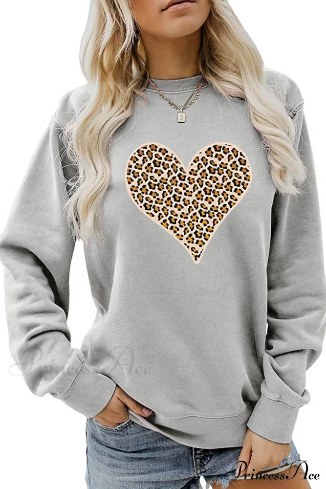 Leopard Hearts Sweatshirt Grey / S