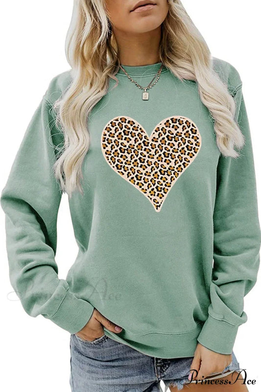 Leopard Hearts Sweatshirt Light Green / S