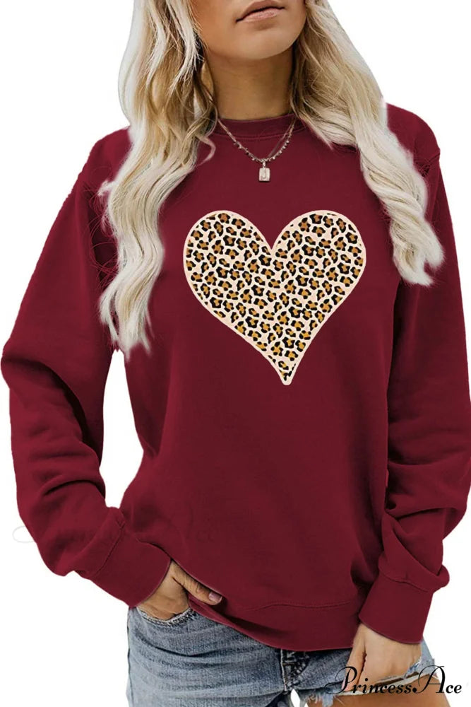 Leopard Hearts Sweatshirt Maroon / S