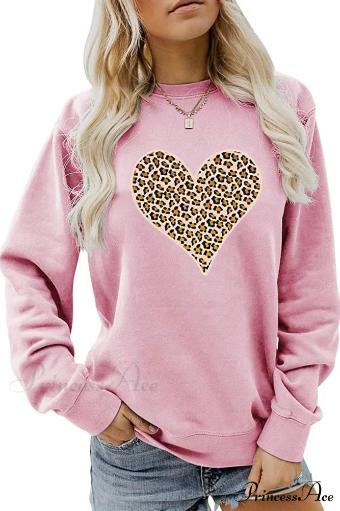 Leopard Hearts Sweatshirt Pink / S