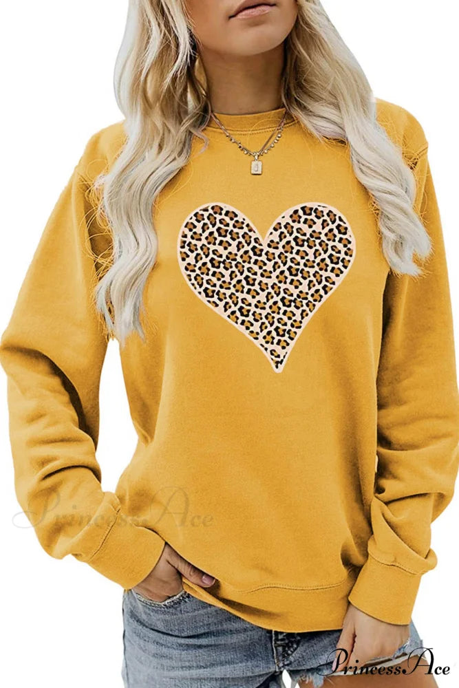 Leopard Hearts Sweatshirt Yellow / S