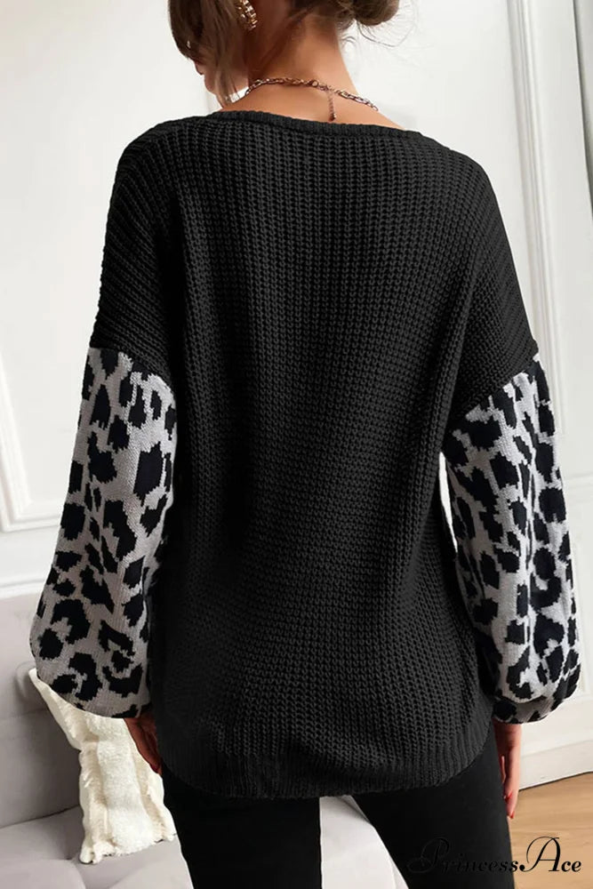 Leopard Patchwork Pullover Sweater Black / L