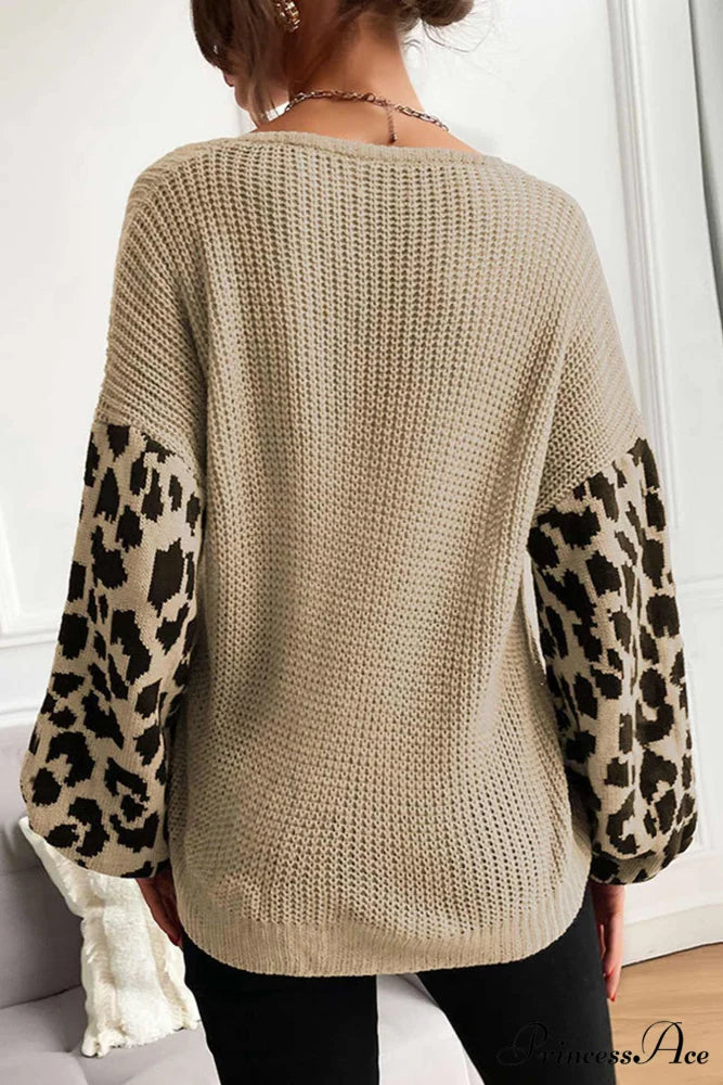 Leopard Patchwork Pullover Sweater Khaki / L