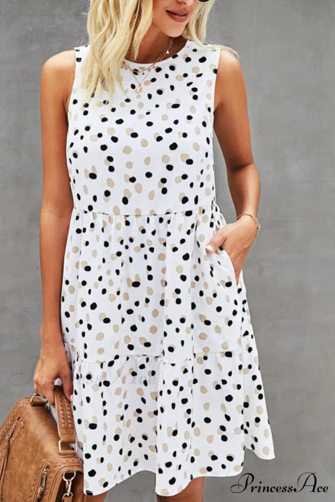 Leopard Print Asymmetric Hem Modern Drawstring Waist Casual Dress white / S
