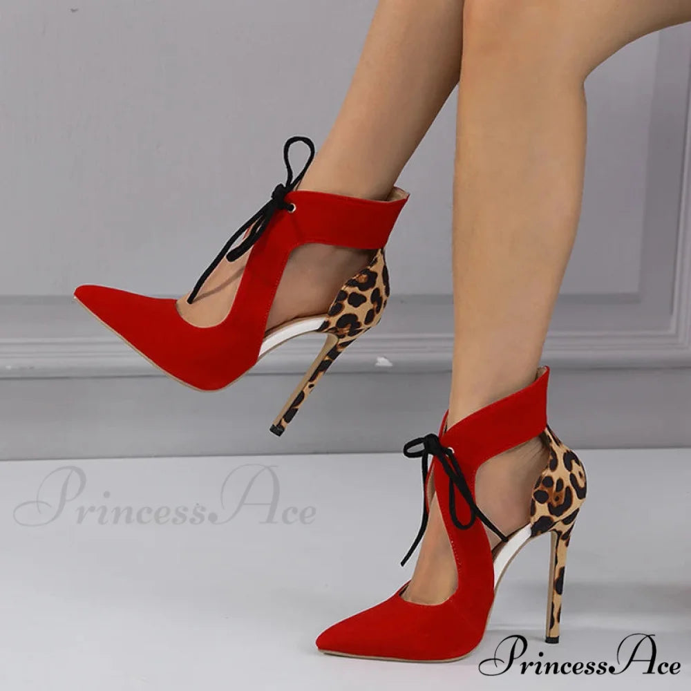 Leopard Print Cross-Tied High Heel Sandals - Pointed Toe Wedding Shoes