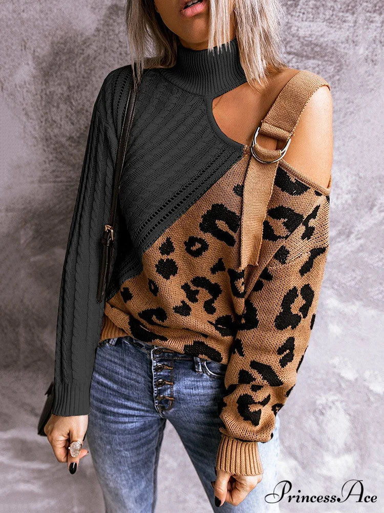 Leopard Print Graceful Crop Hoodie Black / M