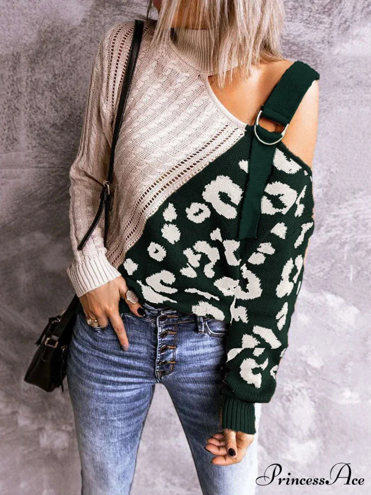 Leopard Print Graceful Crop Hoodie Green / M