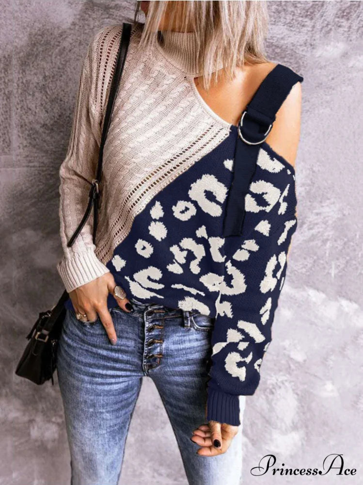 Leopard Print Graceful Crop Hoodie Navy / M