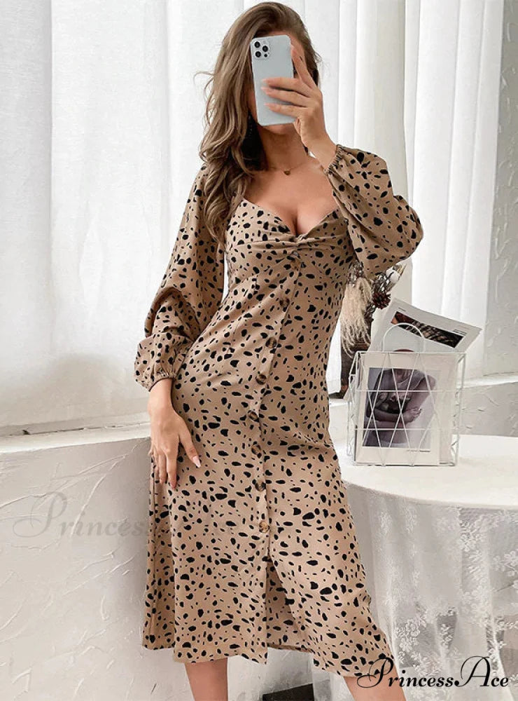 LEOPARD PRINT LONG SLEEVE DRESS