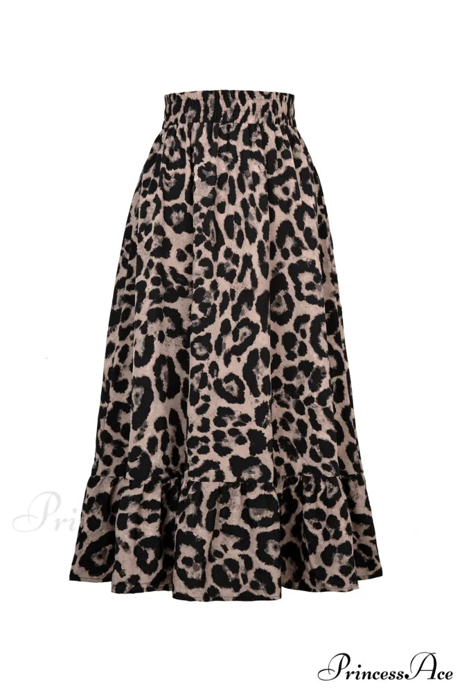 Leopard Print Pleated High Waist Skirt Grey / S