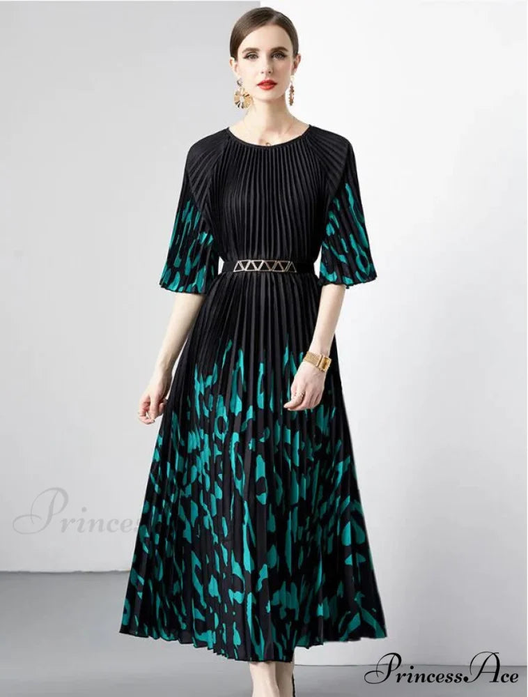 Leopard Print Pleated Loose Dress