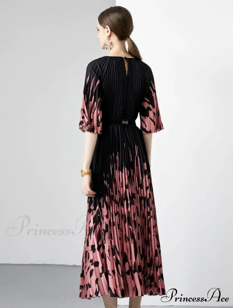 Leopard Print Pleated Loose Dress