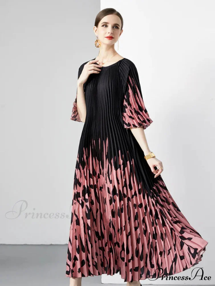 Leopard Print Pleated Loose Dress