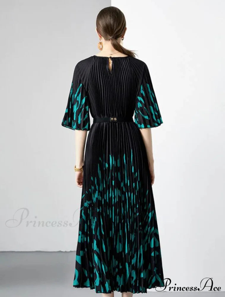 Leopard Print Pleated Loose Dress