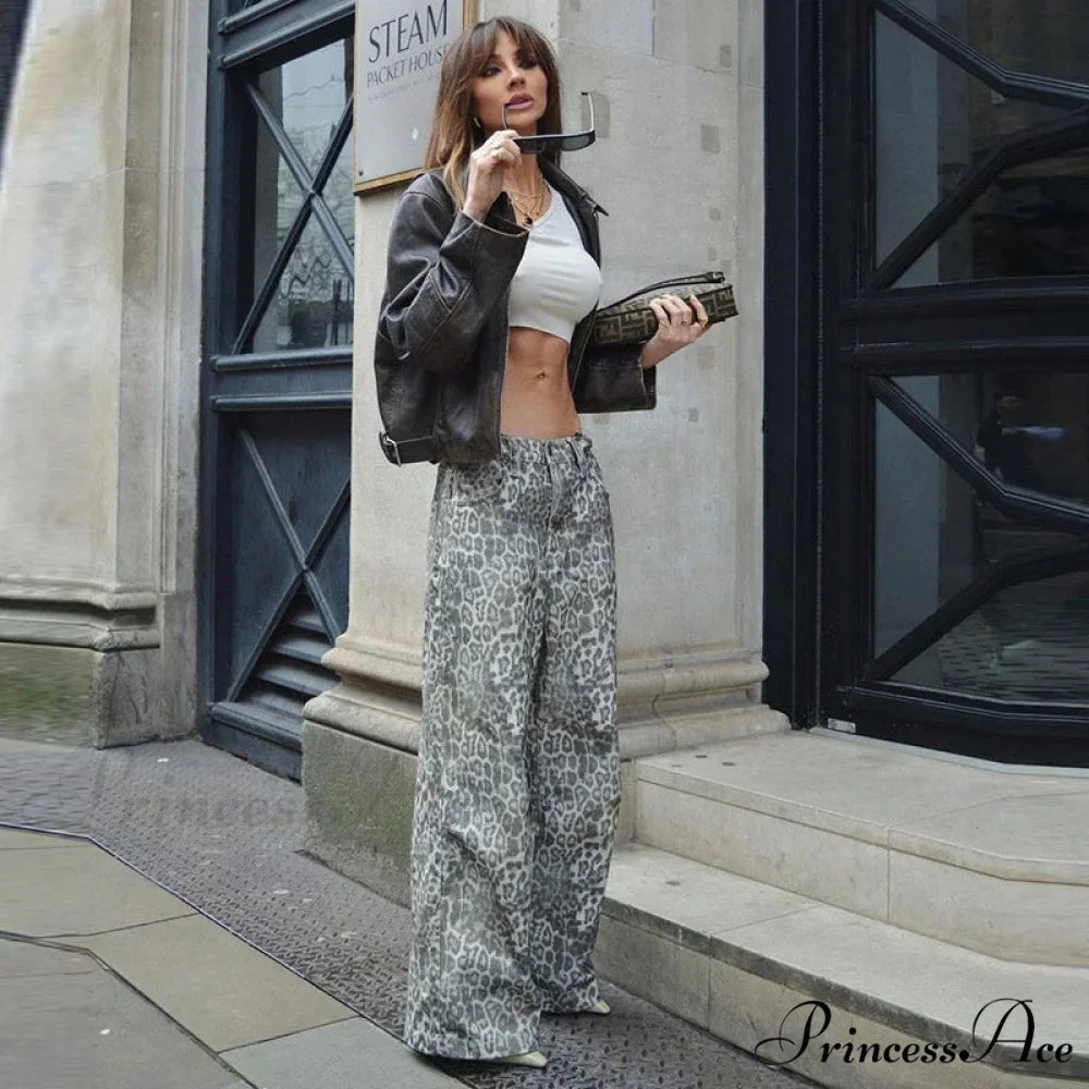 Leopard Print Stylish Straight Trousers
