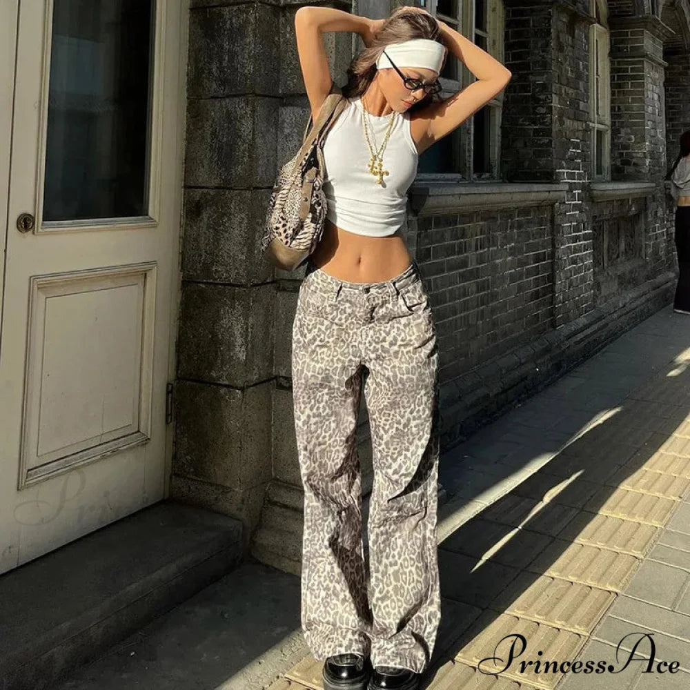 Leopard Print Stylish Straight Trousers