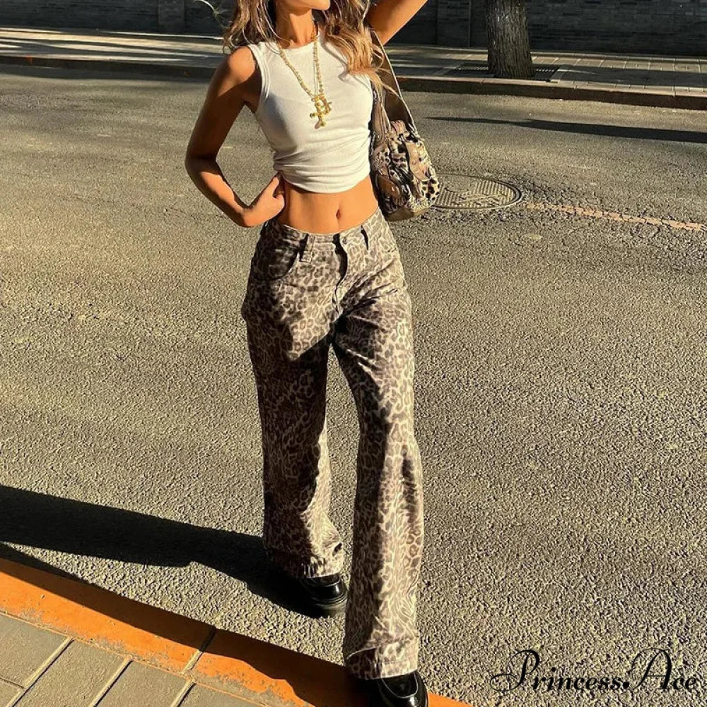 Leopard Print Stylish Straight Trousers