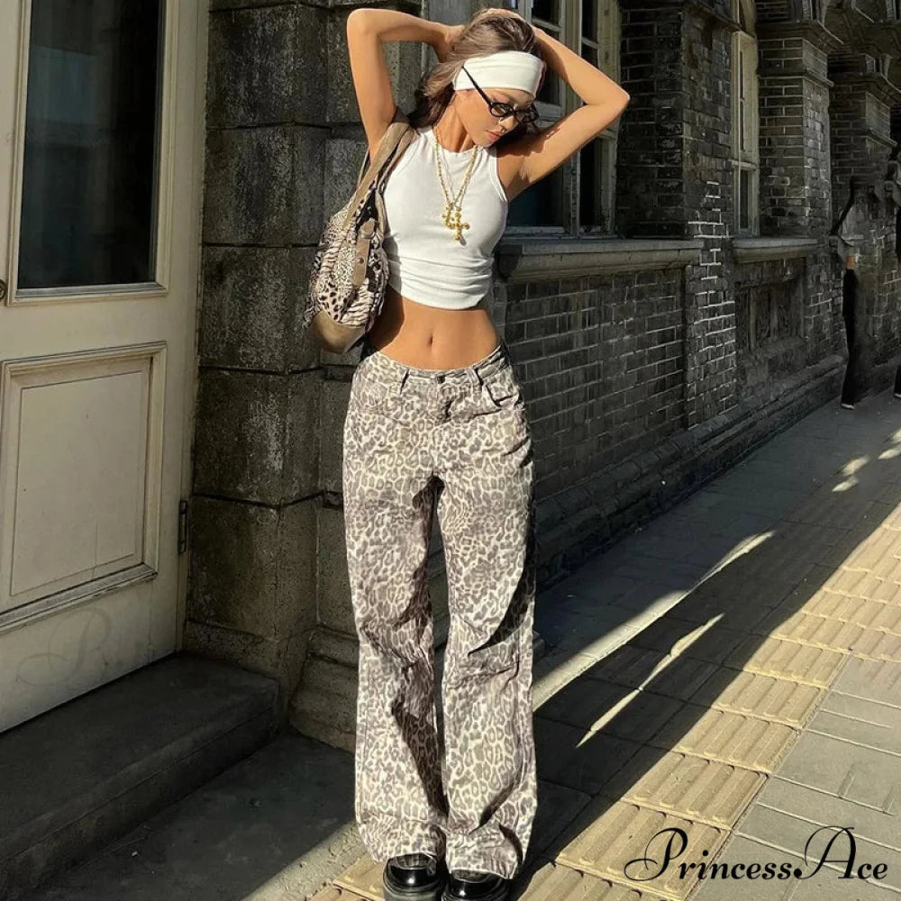 Leopard Print Stylish Straight Trousers