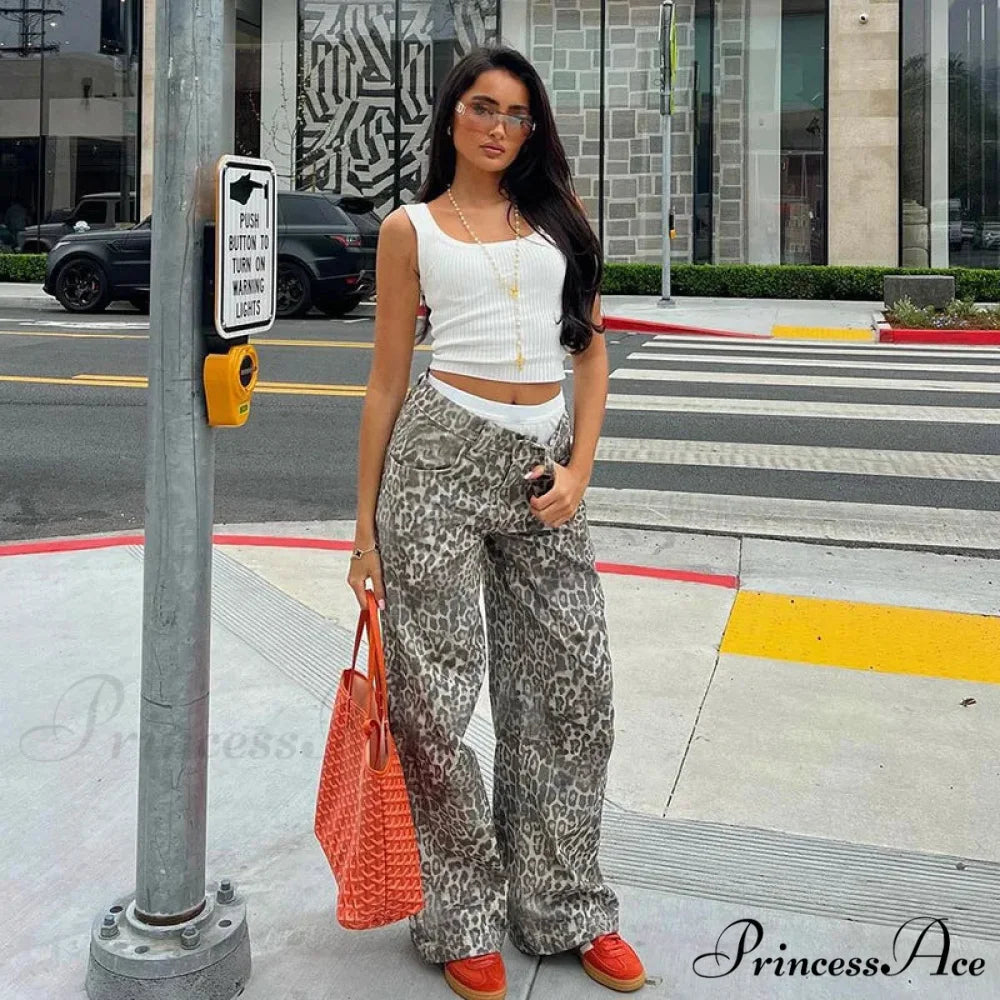 Leopard Print Stylish Straight Trousers