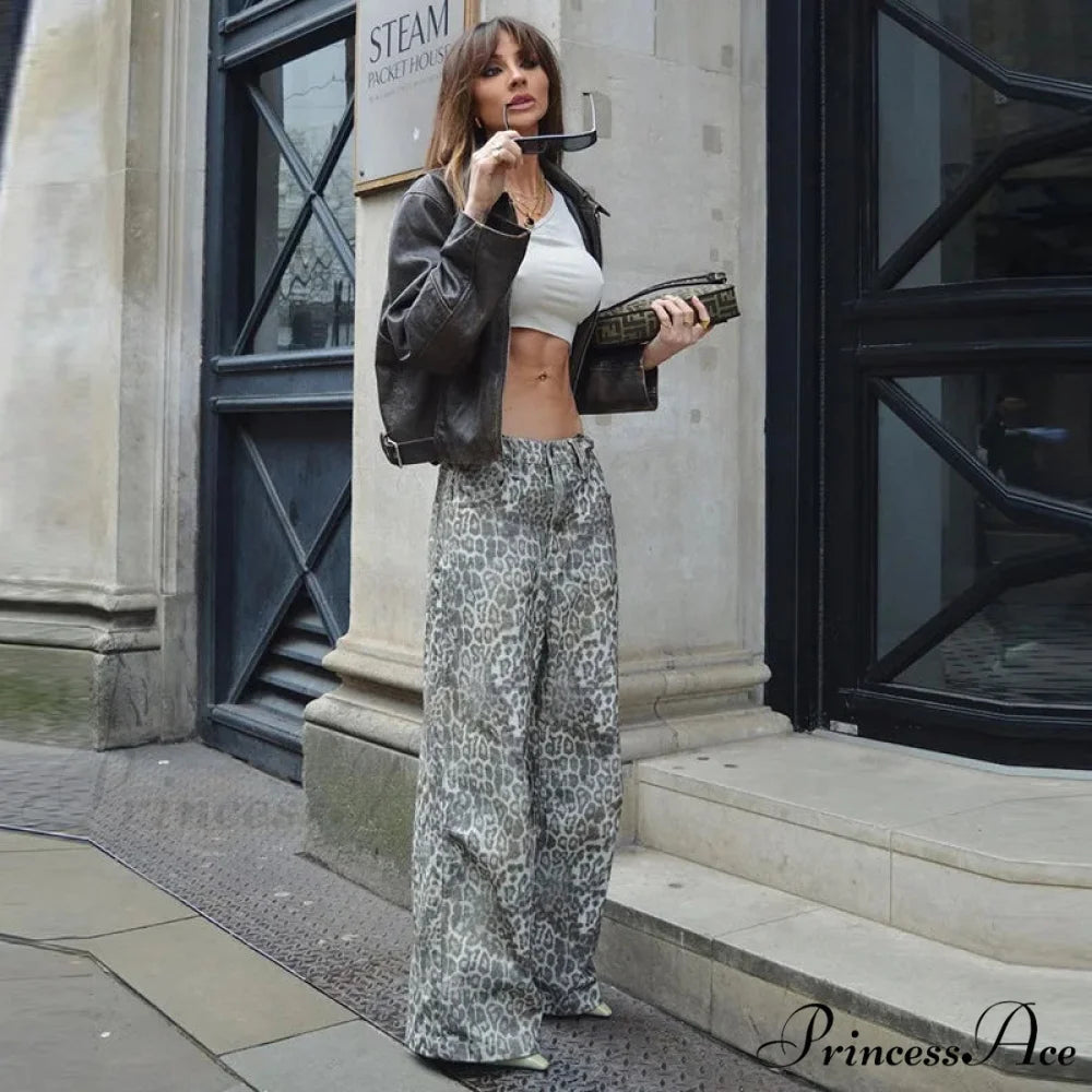 Leopard Print Stylish Straight Trousers