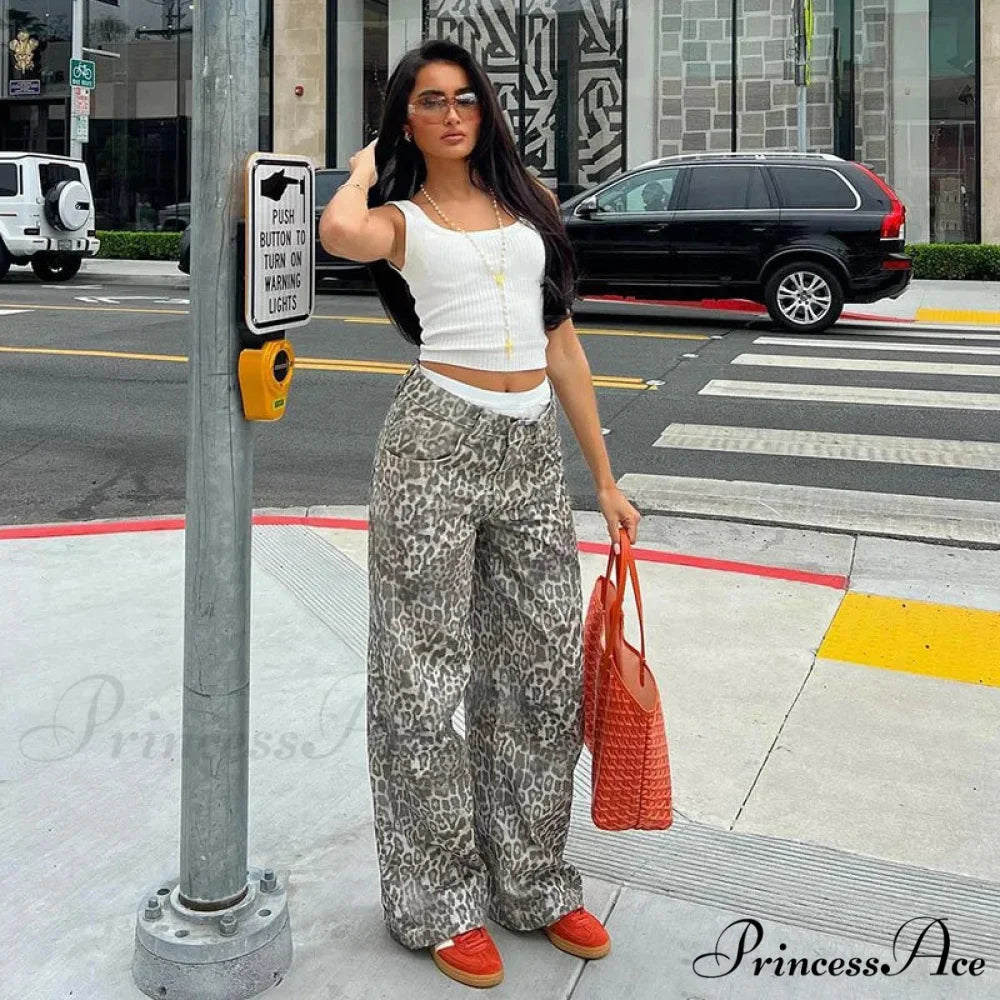 Leopard Print Stylish Straight Trousers