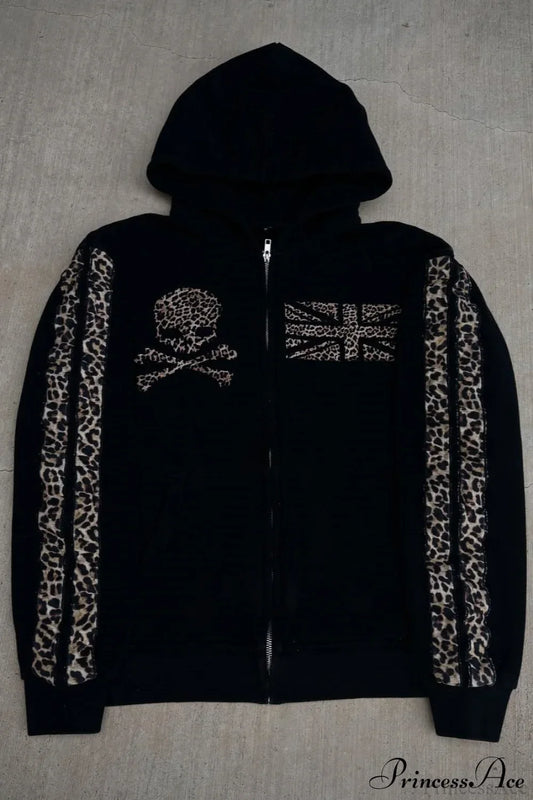 Leopard Print Y2K Street Zip-Up Hoodie