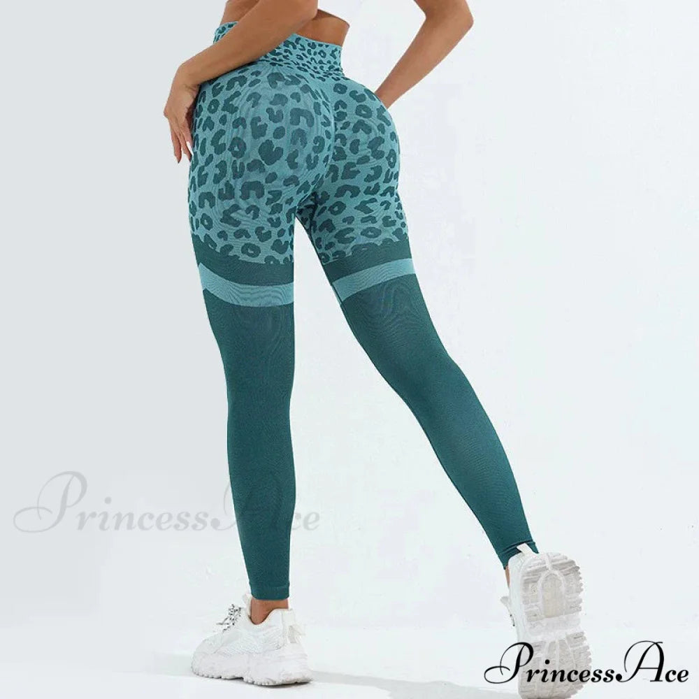 Leopard Seamless Yoga Butt Lifting Outdoor Legging Green / S