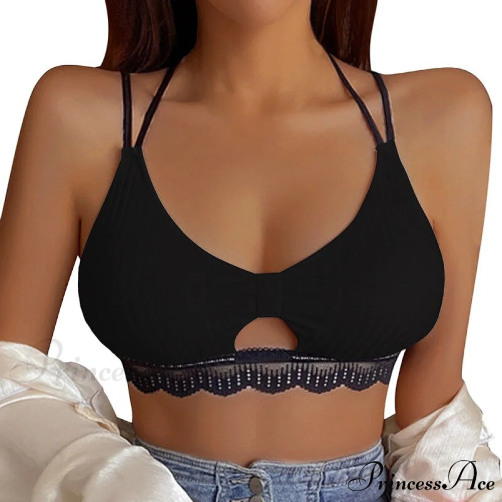 Leopard Sports Bra Tank Vest Lace Up Backless Crop Top Style4-black / S