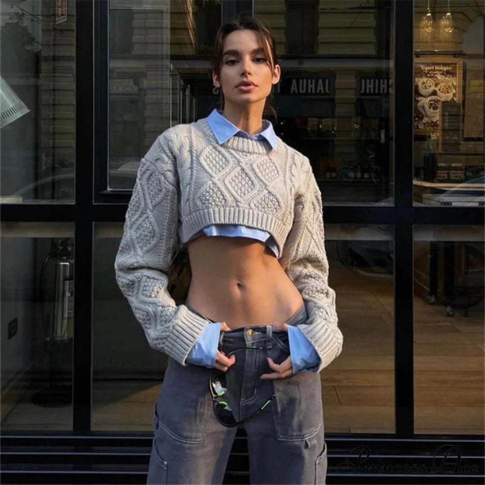 LESLIE Elegant CROPPED SWEATER Beige / L