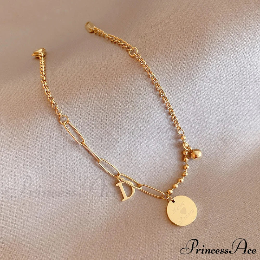 Letter D Minimalist Bead Plate Bracelet