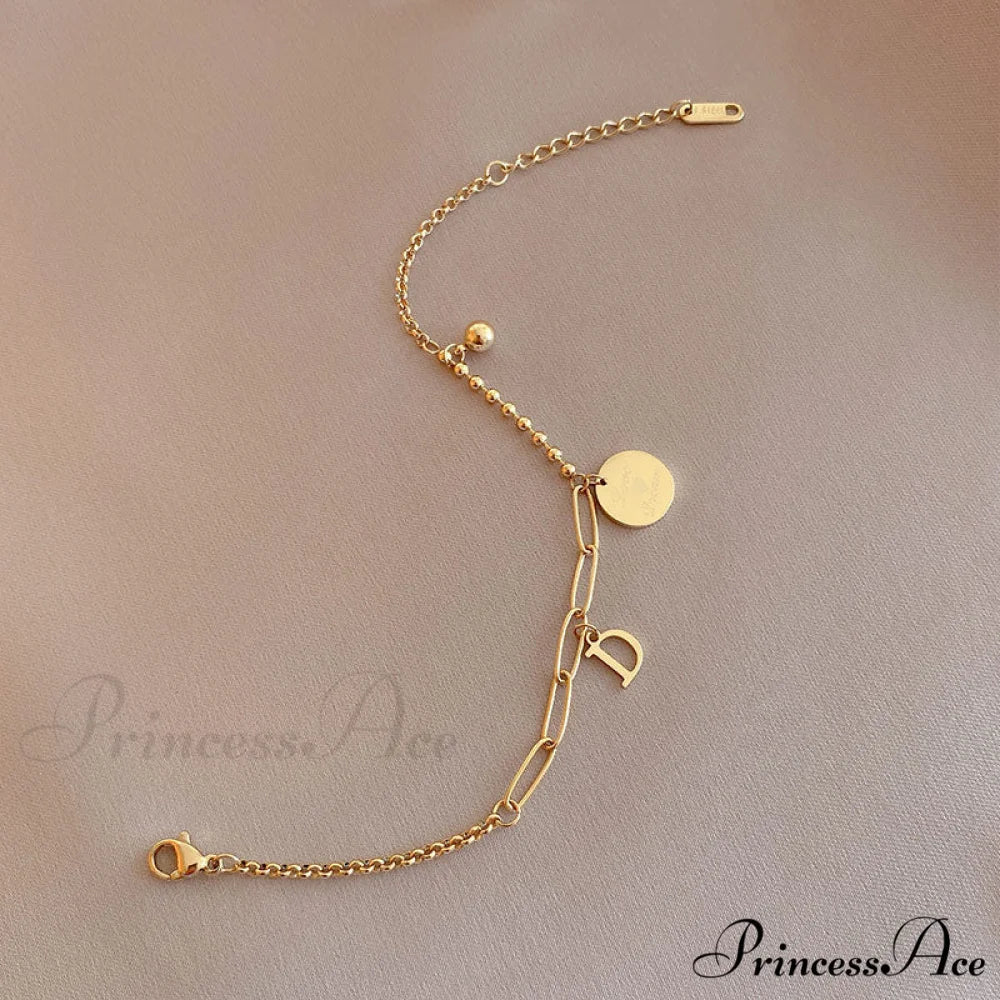 Letter D Minimalist Bead Plate Bracelet