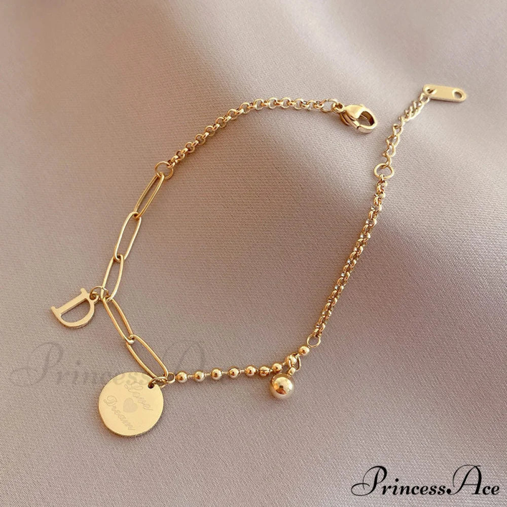 Letter D Minimalist Bead Plate Bracelet