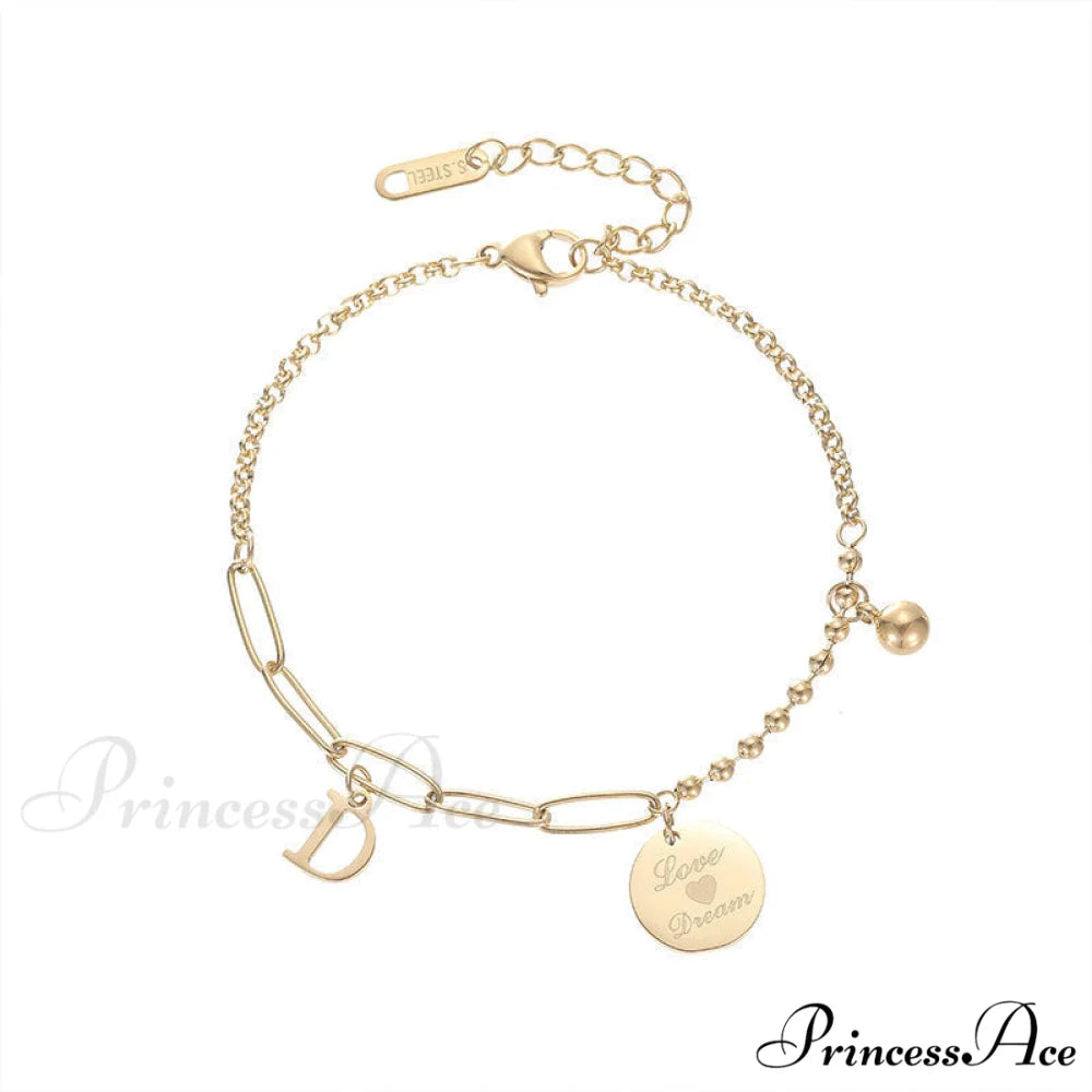 Letter D Minimalist Bead Plate Bracelet