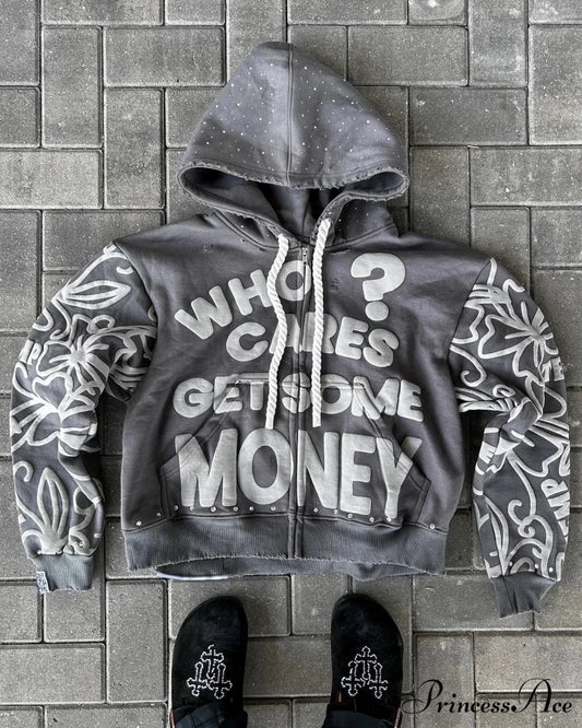 Letter Design Zip Hoodie black / M hoodies-241228