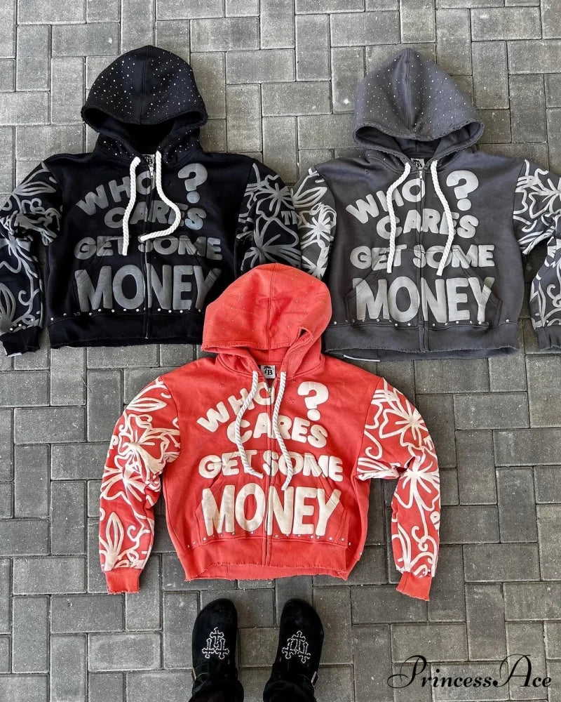 Letter Design Zip Hoodie hoodies-241228