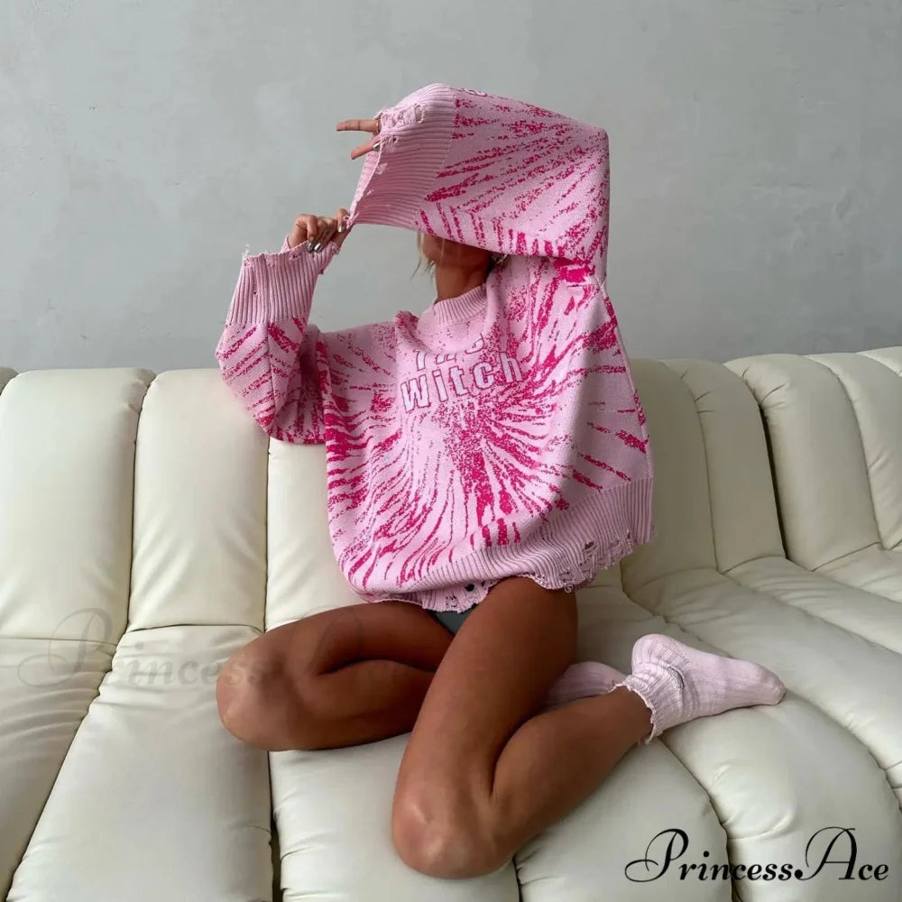 Letter Embroidery Inactive Style Sweater Pink / One Size swraters-241228