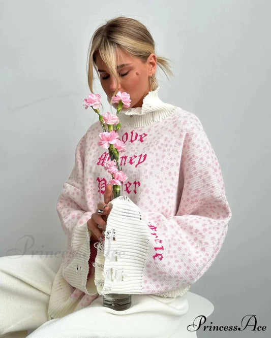 Letter Embroidery Inactive Style Sweater swraters-241228