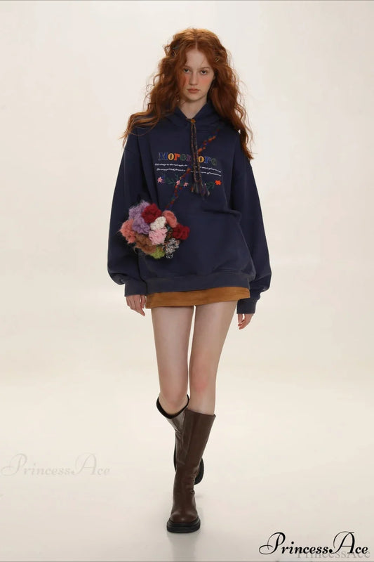 Letter Embroidery Relaxed Thickened  Hoodie