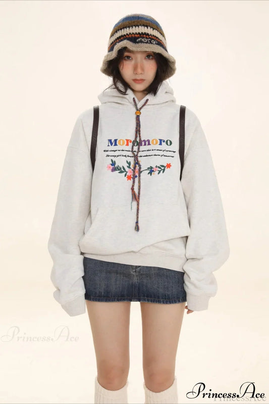 Letter Embroidery Relaxed Thickened  Hoodie