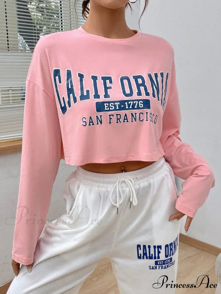 Letter Graphic Drop Shoulder Crop Tee Dusty Pink / XS