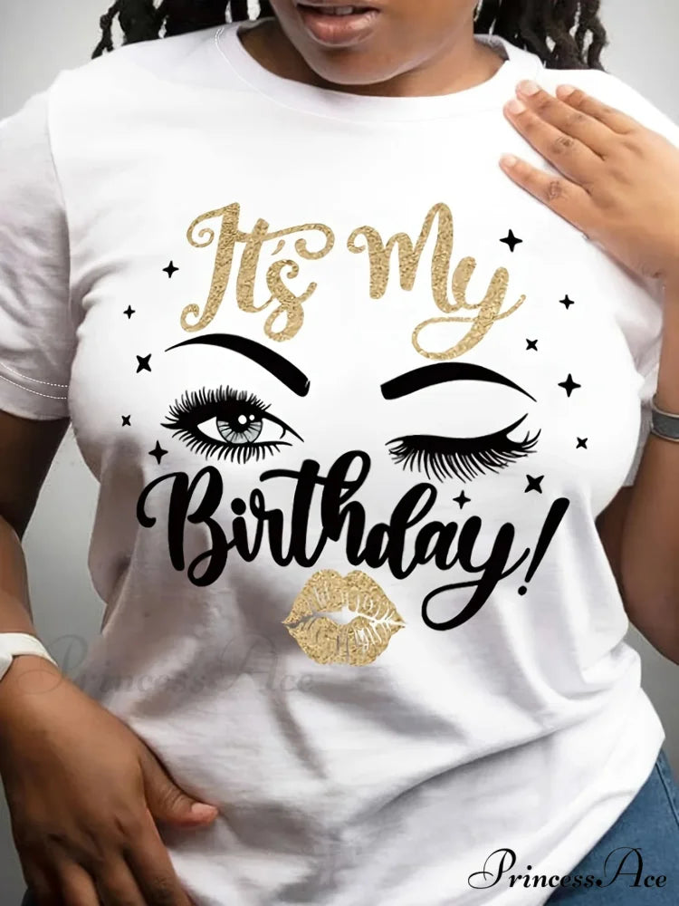 Letter & Graphic Print Women’s Spring & Summer Short Sleeve Crew Neck Top T-shirt