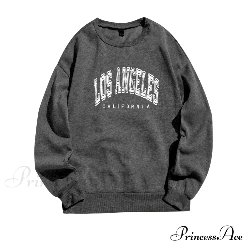 Letter Los Angeles Print Hoody Pullover Dark Gray / S