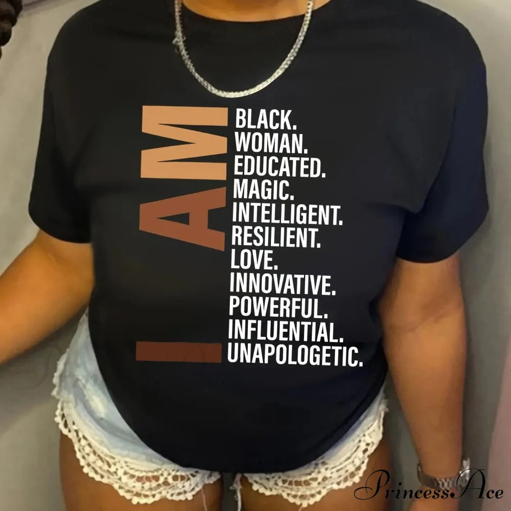 Letter Print Crew Neck Casual Sleeve Casual Every Day Tops Women’s Clothing T-shirt BLACK / S