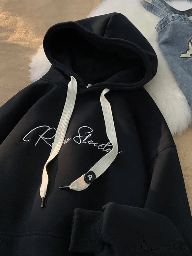 Letter Print Fall Gothic Style Hoodie Black / M(40-45KG) hoodies-241228